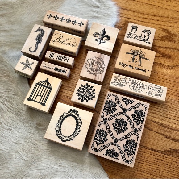 Set of 15 rubber stamps with wooden handles - Picture 2 of 8